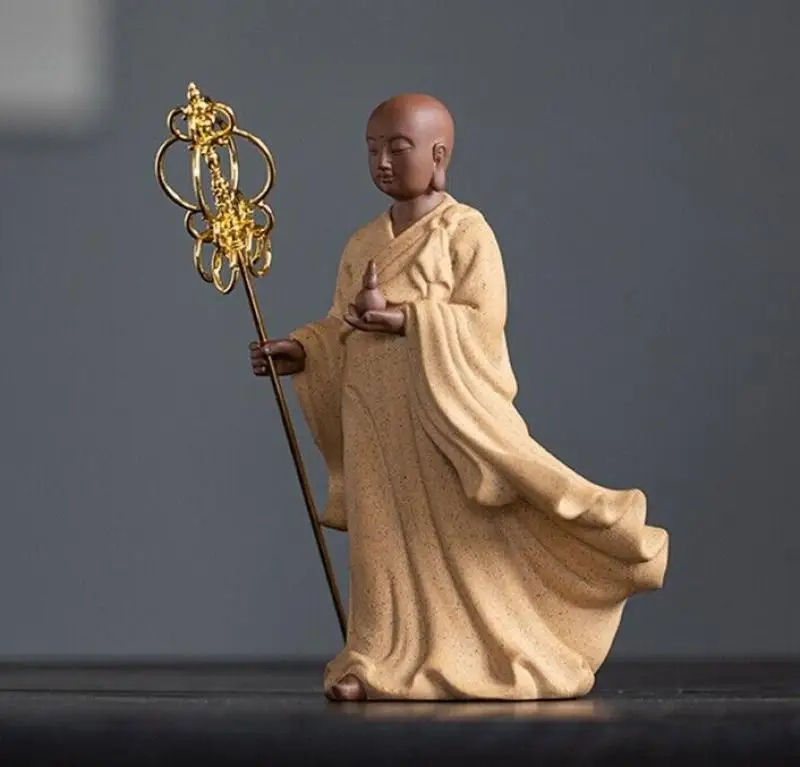 Chinese Zi Sha Sand Ksitigarbha Bodhisattva Monk Statue Buddha Zen Figure