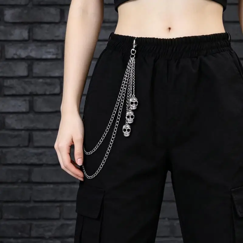Punk-Hosenkette mit Totenkopf-Dekoration aus Metall, Taillen-Schlüsselanhänger für Männer und Frauen, Jeans-Hosenkette, Gothic Vintage Hip-Hop Schmuck-Accessoires – Detail 1