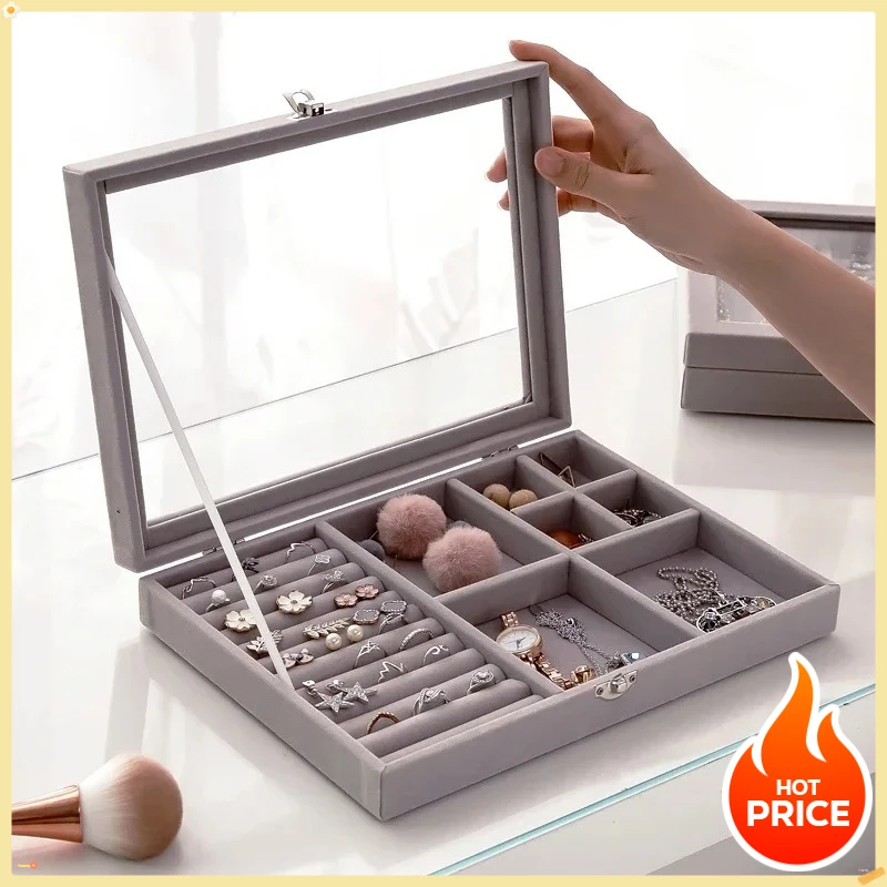 

Новый бархатный стеклянный кольцо, серьги, органайзер для ювелирных изделий, коробка, держатель для лотка, чехол для хранения