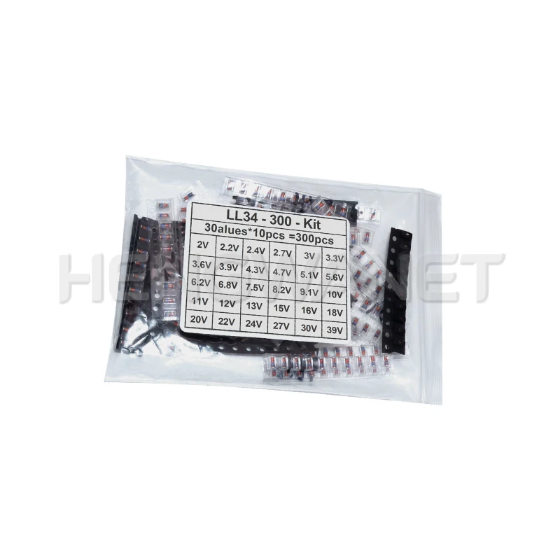 300PCS SMD 0.5W 1/2W 3V-24V 2V-39V SMD Diode Set 1N4148 LL34 Zener Diode Kit