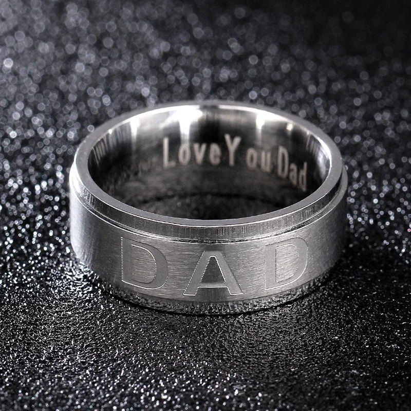 MANGOSKY New Arrive Stainless Steel DAD Ring Engraved Love You Dad Mens Ring Jewelry Best Gift For Father Father's Day Present