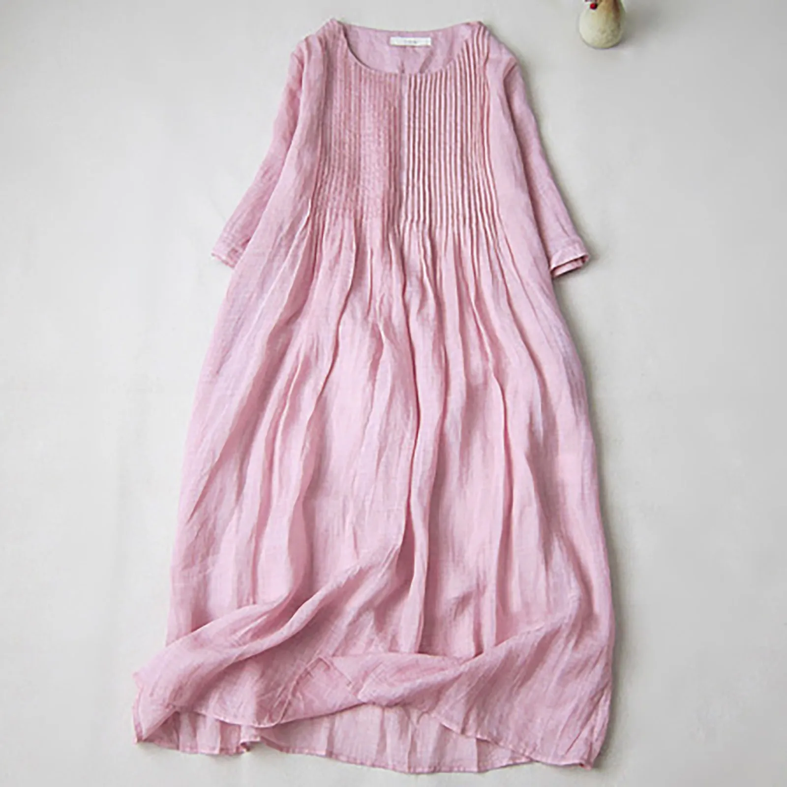 Summer Cotton Linen Comfy Dress Women Half Sleeve O Neck Loose Maxi Dress Plead Soft Casual Home Dresses Long Платье Женское