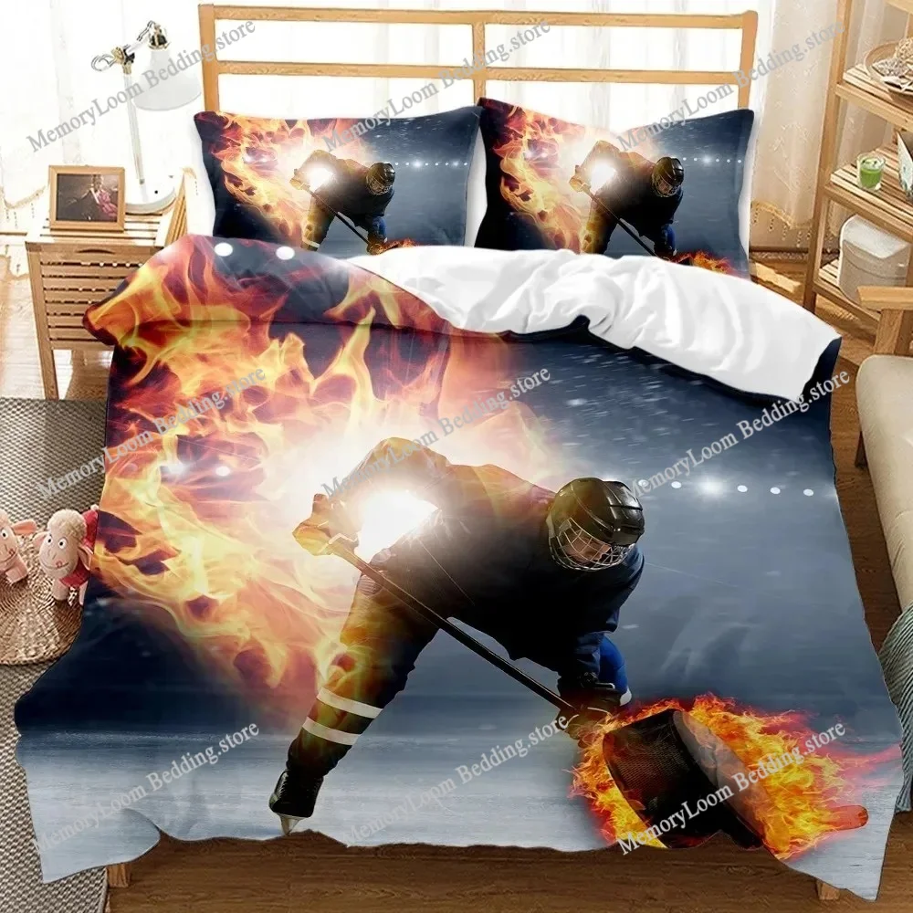 

Ice Hockey Sport PlayerExtreme Sport Bedding Set Boys Girls Twin Queen Size Duvet Cover Pillowcase Bed Kids Adult Home