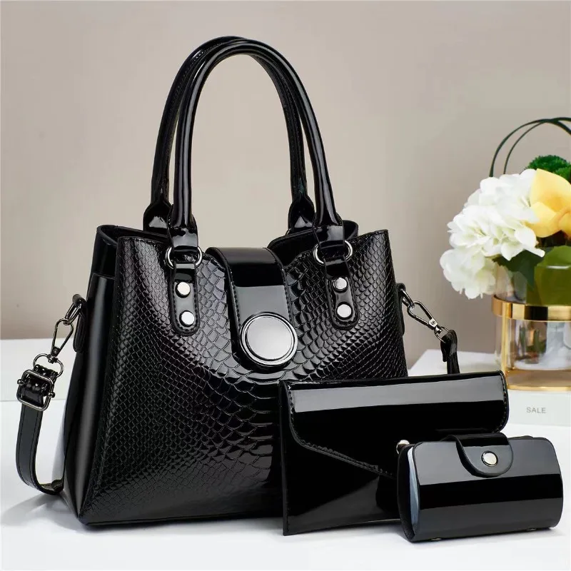 3 Piece Set Luxury Bright Leather Women's Bag Quality Women's Handbag 2024 New Versatile Shoulder Bag Ladies Crossbody Bags