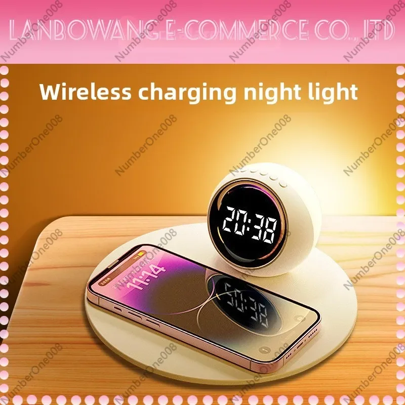 Wireless Charger Night Light, Multifunctional Clock Bluetooth Speaker, LED Desk Lamp Phone Charging Station view 2