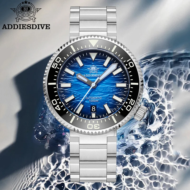 

ADDIESDIVE 46mm Diver Watch NH35 Automatic Mechanical 3D Wave Dial AR Sapphire Ceramic Bezel Luminous Waterproof 1000m Watch New