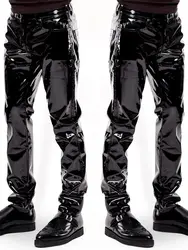 S-XXL Wet Look PVC Trousers Men Shiny PU Leather Jeans Pants Tights Hip Hop Lederhose Pockets Spodnie Pantalon Clubwear Joggers