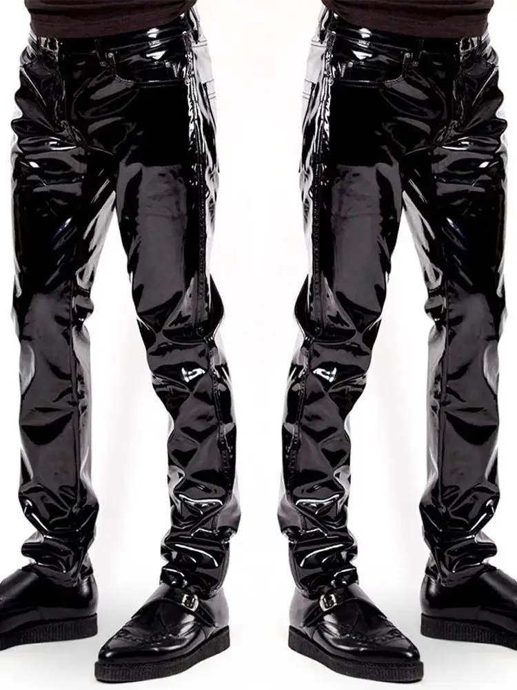 S-XXL Wet Look PVC Trousers Men Shiny PU Leather Jeans Pants Tights Hip Hop Lederhose Pockets Spodnie Pantalon Clubwear Joggers