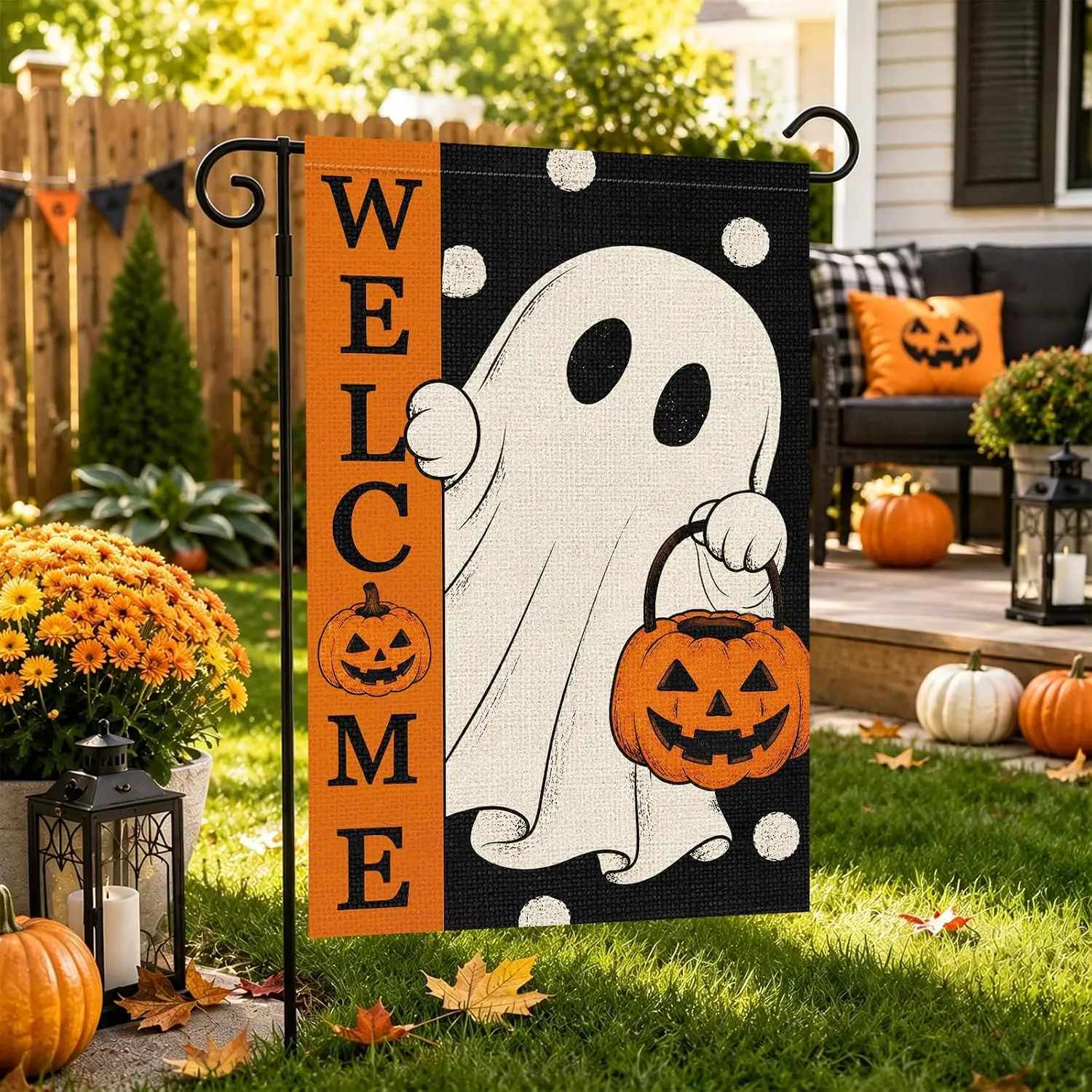 Louise Maelys Halloween Garden Flag 12x18 Inch Ghost Pumpkin Garden Yard Flags Double Sided Small Hocus Pocus Trick or Treat xxl