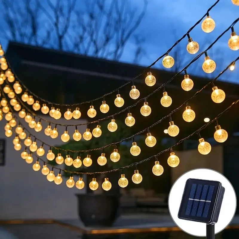 Solar Bubble Ball Lichterkette Kristallkugel Solarlicht mit 8 Funktionen 200 LEDs Weihnachten Halloween Festival Dekorationen