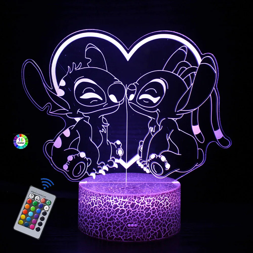 3D Night Light Stitch cartoon with Remote Control and Smart Touch Room Decor Lamp Birthday Valentine\'s Day Christmas Gifts