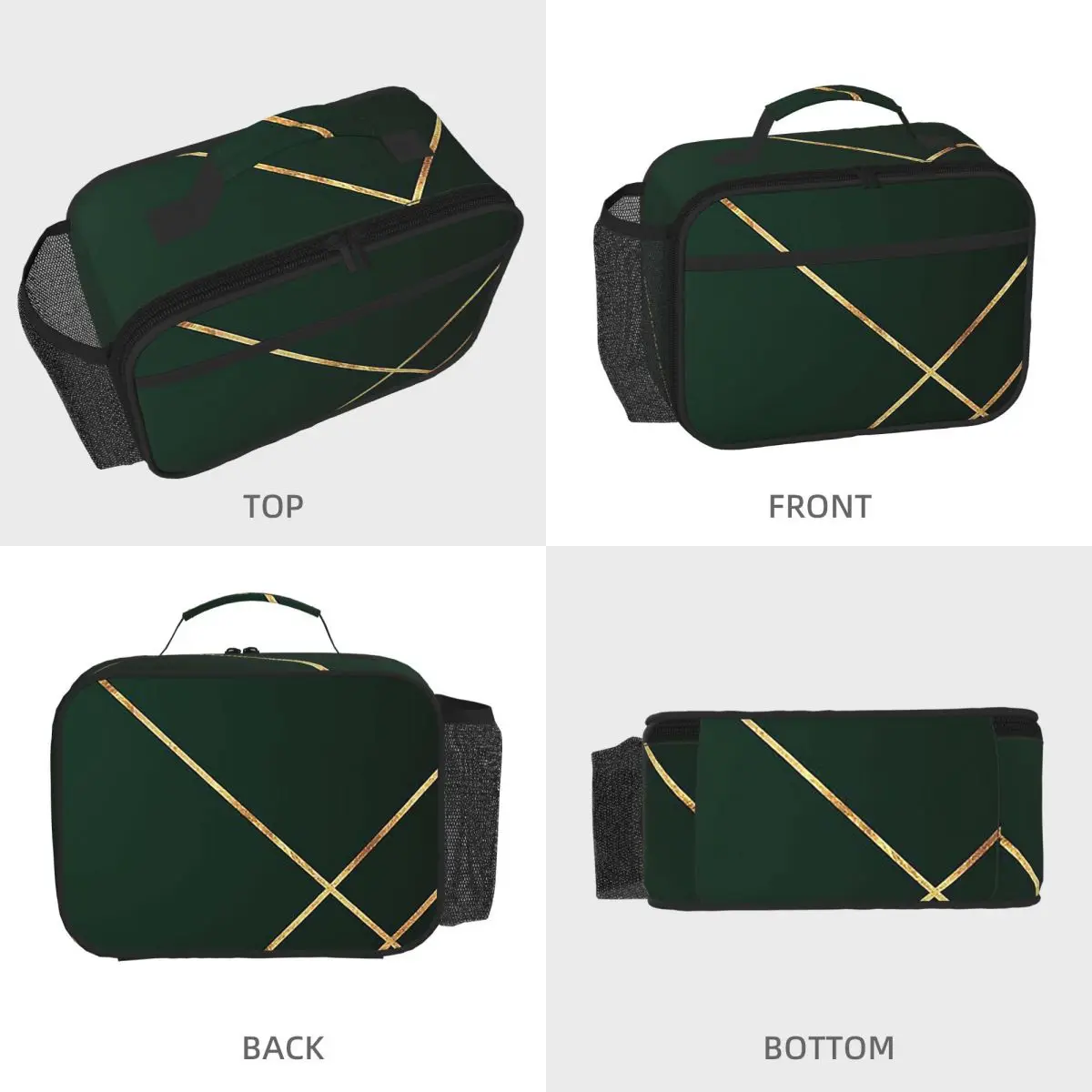 Minimalist Dark Green And Gold Lin Insulated Lunch Bag for Kids School Cooler Thermal Food Box Tote Lunch Boxes Container