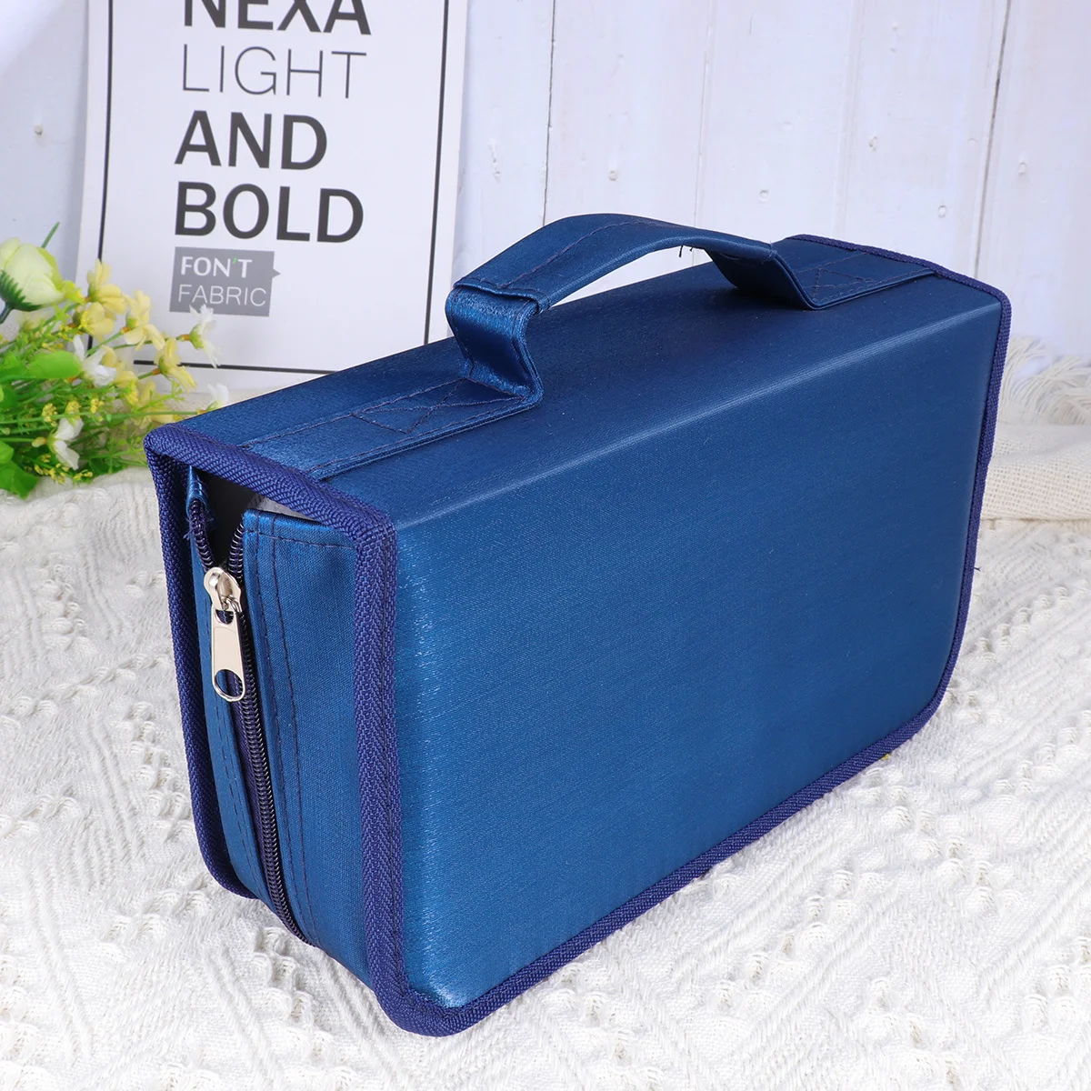 

Cd Bag Large Capacity Moistureproof Wear-Resistant Smooth Zipper Dvd Storage Organizer Handheld Cloth Pouch Blue