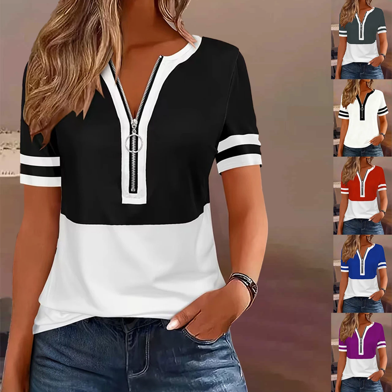 

Модная элегантная женская футболка с коротким рукавом, круглым вырезом, цветными блоками и полосатым принтом, больших размеров