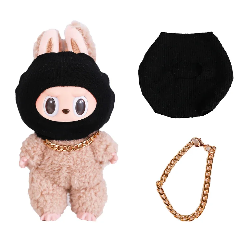 Labubu 衣類アクセサリートレンディクール素敵な楽しいと面白いスタイル黒ニット帽子とネックレスファッションポップアクセサリー