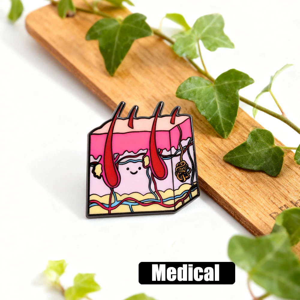 Cute Skin Anatomy Enamel Pin Medical Dermatology Biology Excellent Brooch for Doctor Nurse Student Backpack Lapel Badge Gifts