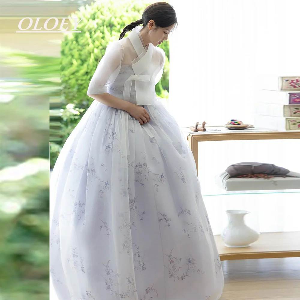 OLOEY Vintage Korean Wedding Dresses Two PCS Strapless Floor Length Bridal Gown with Jacket Customized Photoshoot Full Sleeves