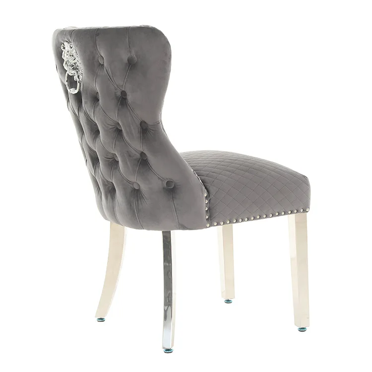 Modern European Design Dining Room Chair with Gold Metal Legs High Quality Velvet Silver Upholstery for Kitchen and Table Use