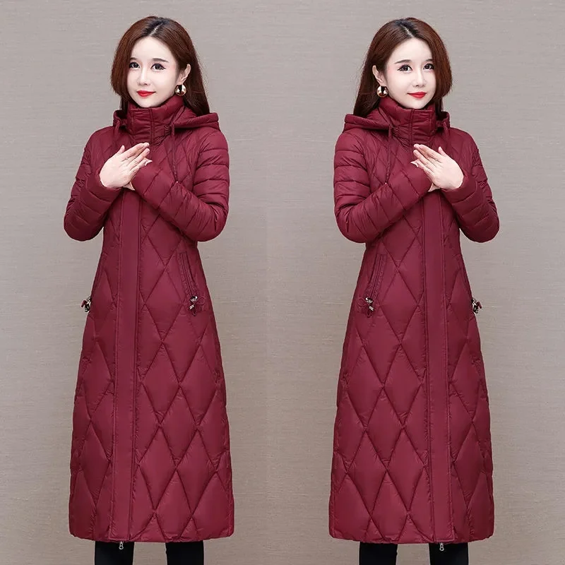 2024 New Winter Cotton-Padded Jacket Women Light Down Cotton Coats Long Jacket Supersize Female Detachable Hooded Parker Outwear