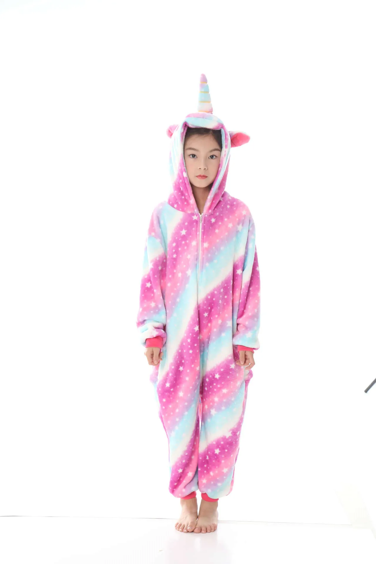 Children Cartoon Animal Jumpsuits Kigurumi Kids Winter Flannel Unicorn Tiger Lion Onesies Pijamas Girls Boys One-piece Sleepwear