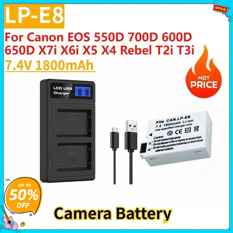 

New Replacement Camera Battery LP-E8 7.4V 1800mAh for Canon EOS 550D 700D 600D 650D X7i X6i X5 X4 Rebel T2i T3i