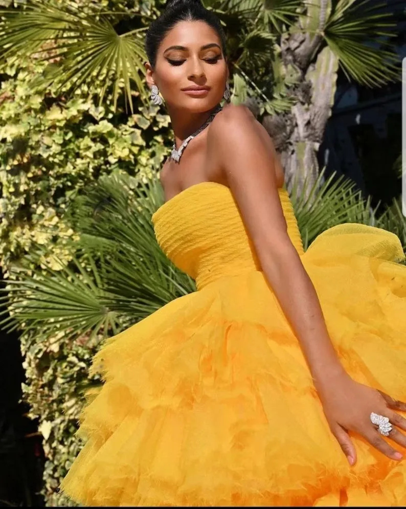 Vestido exagerado do pavão inchado, vestido de concurso amarelo, tule em camada alta, vestidos de festa formais, personalizados, vestido de noiva, beleza