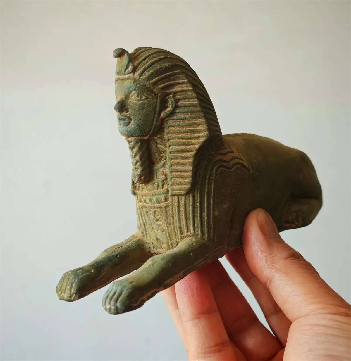 Vintage Shang dynasty bronze Egypt Pyramids Sphinx peace Egyptian goddess Statue