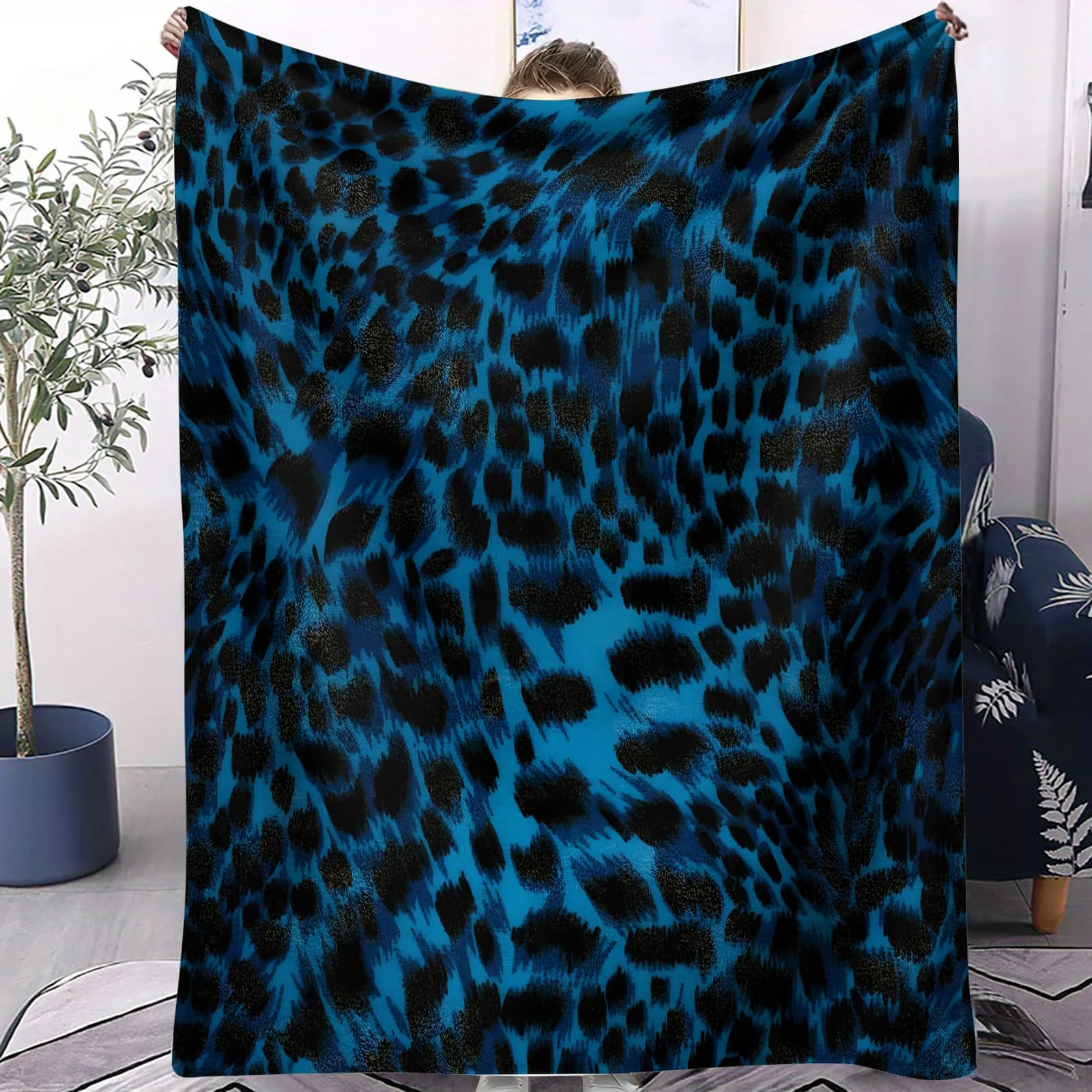 Decke mit Leopardenmuster in Rosa-Lila-Blau mit Farbverlauf – trendiger Fleece-Überwurf im wilden Stil für Betten, Sofa, Zuhause, Erwachsene, Kinder, gemütliches, warmes Geschenk