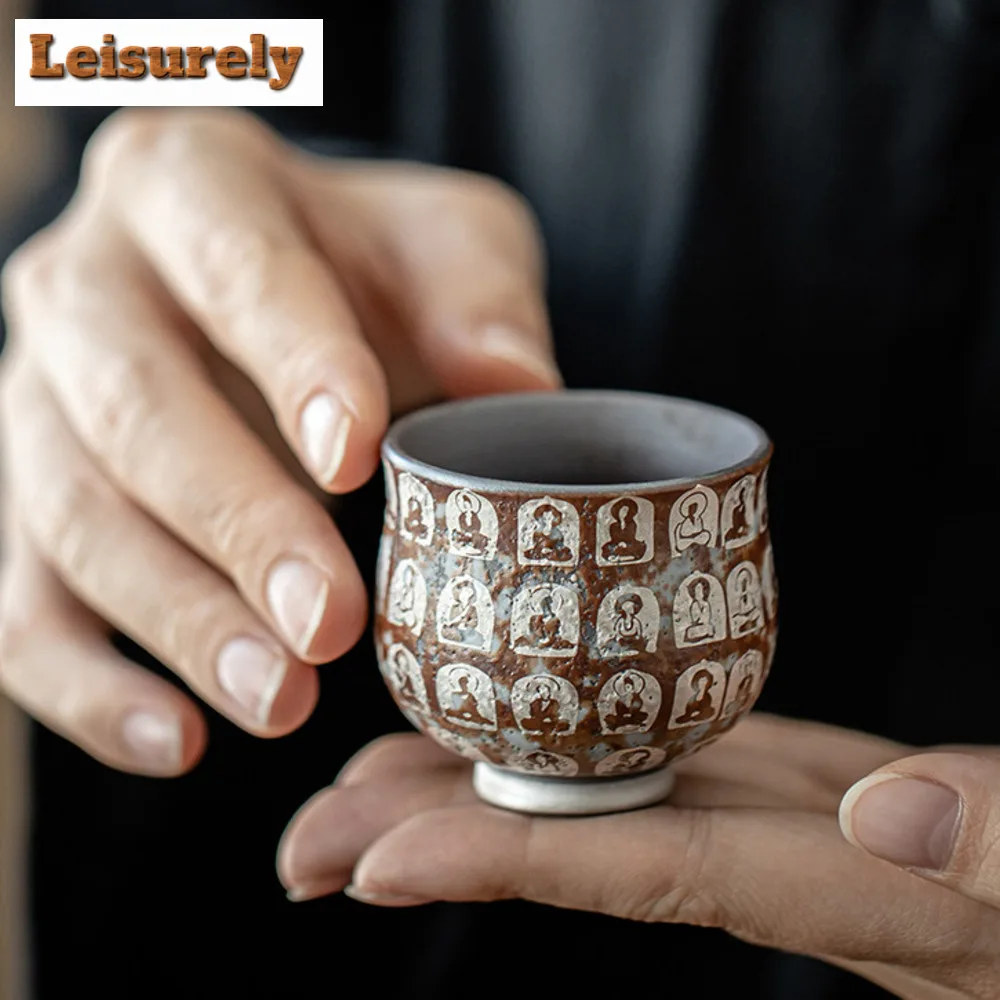 50ml Retro Old Rock Clay Tea Cup Handmade Buddha Gilded Silver Ceramic Master Cup Tasting Big Belly Tea Bowl Chazhan Teaware