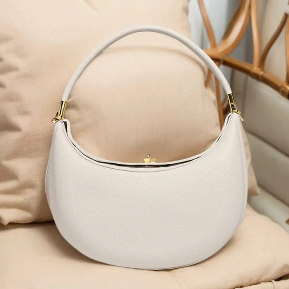 

Trendy Shoulder Bag PU Leather Designer Underarm Bag with Hasp Closure Stylish Casual Clutch Purse Soft Half Moon Bag for Women