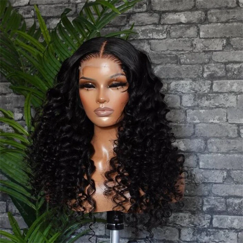 

180Density Glueless 26inch Soft Long Deep Wave Preplucked Black Lace Front Wig For African Women Babyhair Heat Resistant Daily