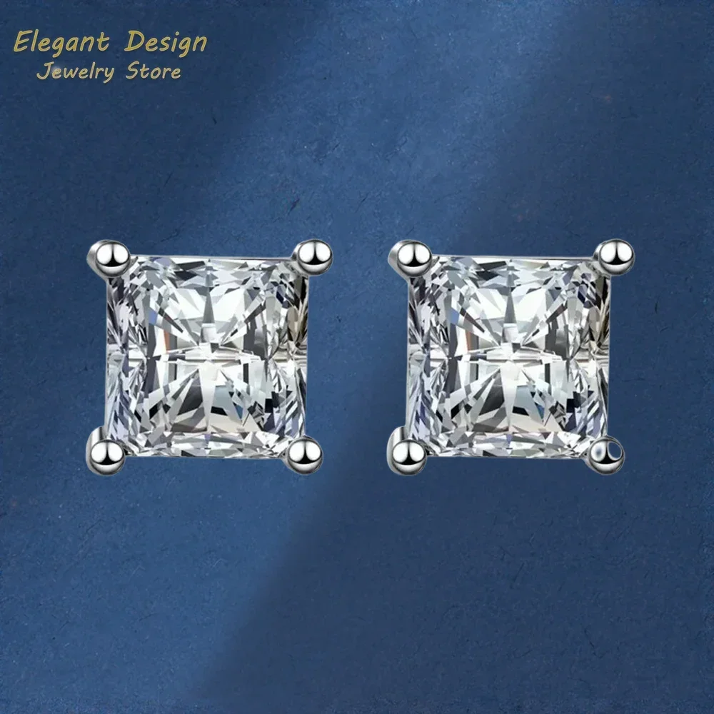 

Moissanite Diamond Unusual Square Halo Stud Earrings for Women, PT950 Platinum Classic Earring Princess Trendy Fine Jewelry