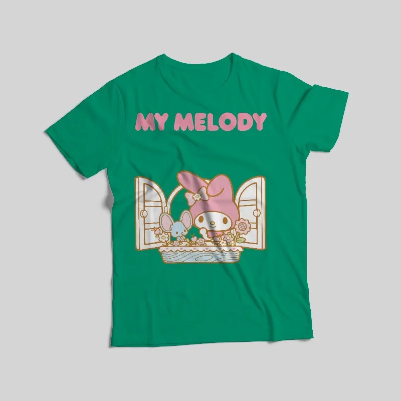 تيشيرتات مطبوعة من سلسلة سانريو، قطن 100%، متوفرة بـ 8 ألوان، النمط الأساسي الأكثر مبيعًا ملابس الأم وأنا/النسائية