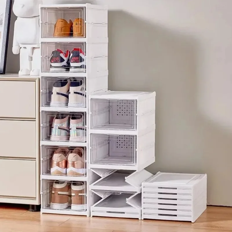 Foldable Shoe Box Dustproof Plastic Sneaker Shoe Storage Box Thickened Tackie Shoes Boxes Stackable Shoes Cabinet Home Organizer