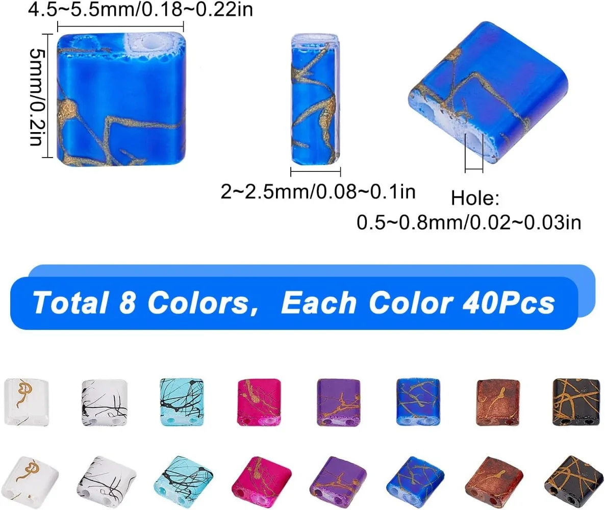 1 Box 320Pcs 2 Hole Beads Two Hole Beads Tila Bead Kit 5mm Marble Spray Printed Japanese Seed Glass Beads Beaded Spacer