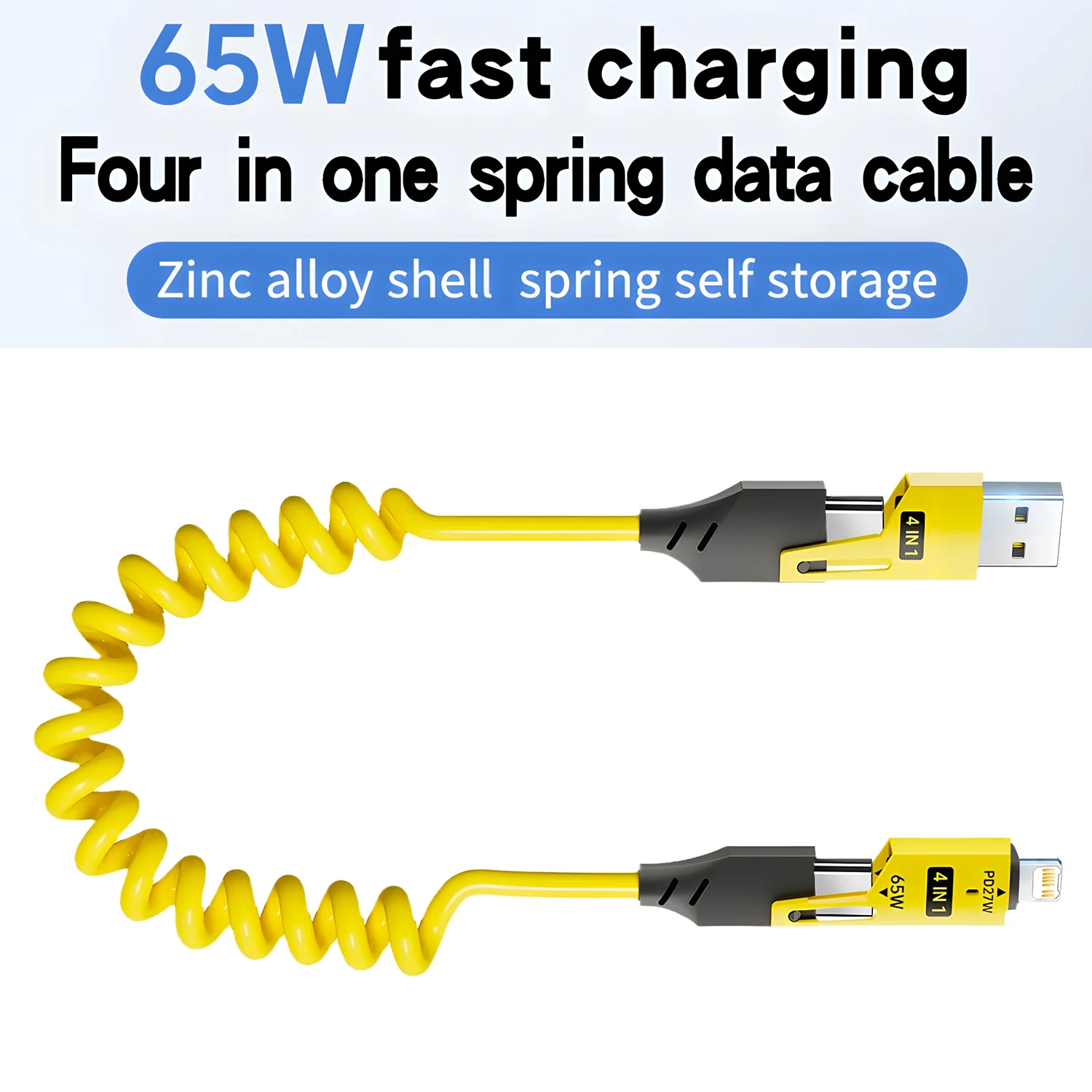 4 in 1 65W Charging Cable Multi Port USB Type C Fast Charging Data Cable For iPhone 16 15 Xiaomi Samsung PD 27W Lighting Cable