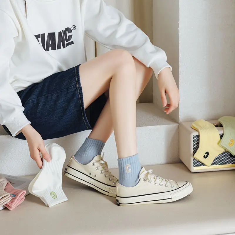 5 أزواج النساء C إلكتروني طباعة الجوارب موضة تنوعا الكاحل الجوارب عادية مريحة جوارب رياضية الخريف الجوارب القصيرة الملونة #5