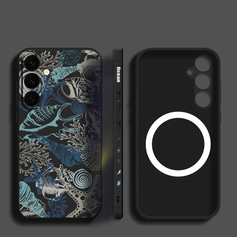 Colorful Fruit Flowers Print Case For Samsung S26 S25 Ultra S24 S23 FE S22 Plus S21 Built-in Metal Plate Magnetic Silicone Cover