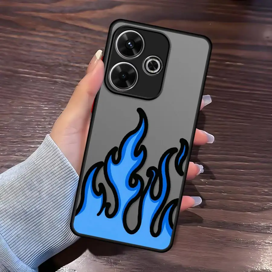 Case for Xiaomi Redmi Note 15 13 14 Pro Plus 10 11 12 13C 14C 9S A4 Funda Phone Cover Blue And Red Flames view 5