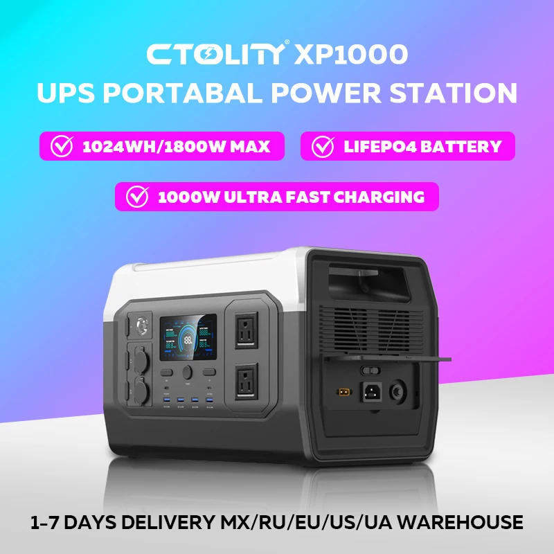 1800W Porable Power Station Outdoor Lifepo4 Battery UPS Function Pure Sine Wave Solar Generator Battery Emergency Power Supply