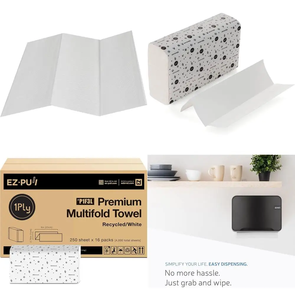 

Премиальные однослойные белые бумажные полотенца из переработанной бумаги, 250 листов, 16 упаковок