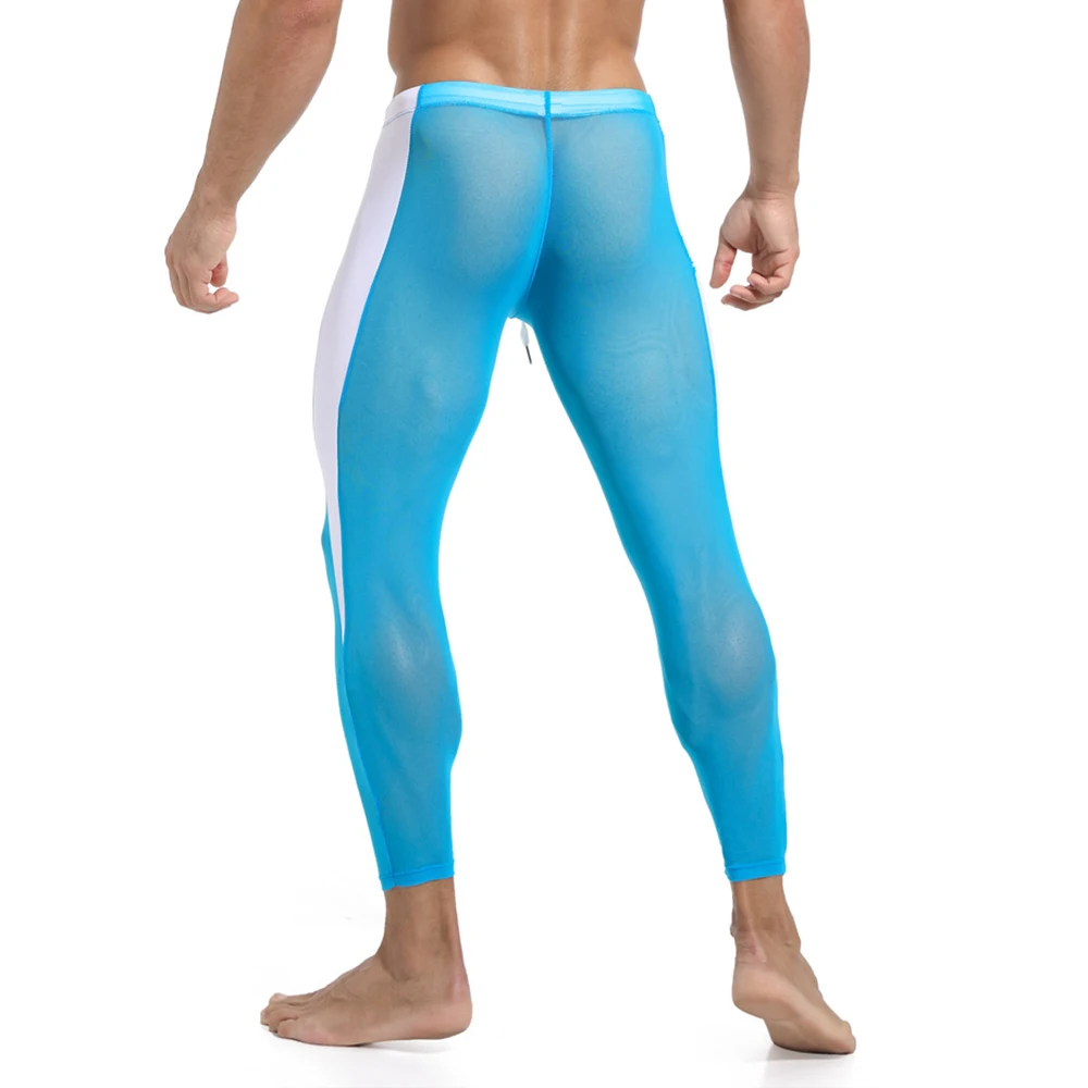 Uomo Mesh traspirante Fitness coulisse vedere attraverso la biancheria intima pantaloni da casa pantaloni ciclismo pantaloni sportivi elastici