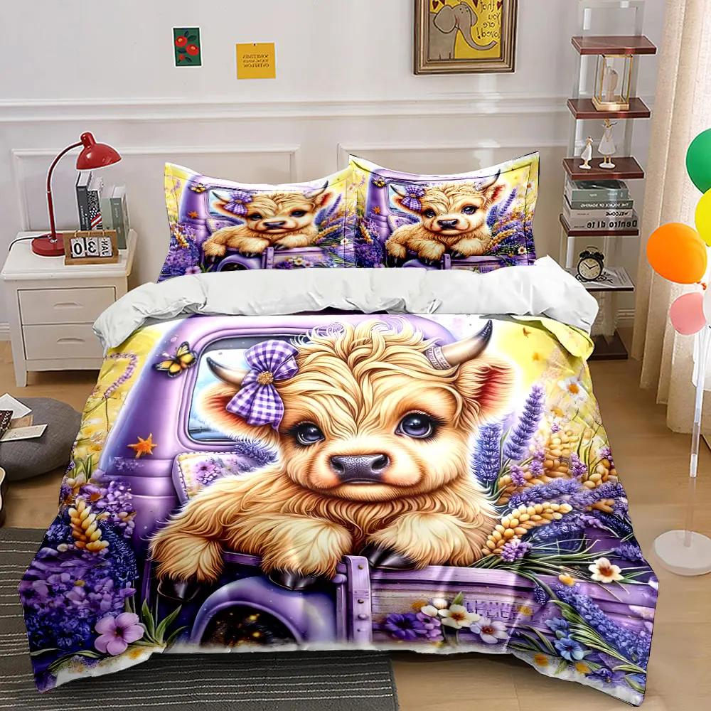 

Purple Farm Animal Trio Decor Soft Comfortable Duvet Cover Bedding Set Included 1*Duvet Cover & 2*Pillowcases, gift