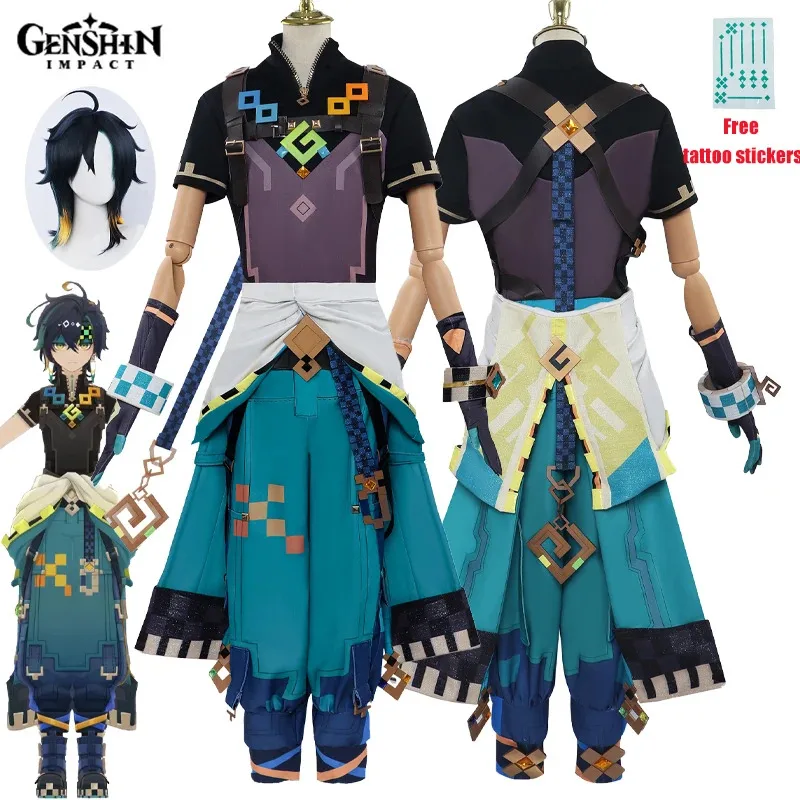 

Game Genshin Impact Cosplay Kinich Cosplay Costume Anime Cosplay Suits Wig Halloween Carnival Party Role Play Uniform for Men