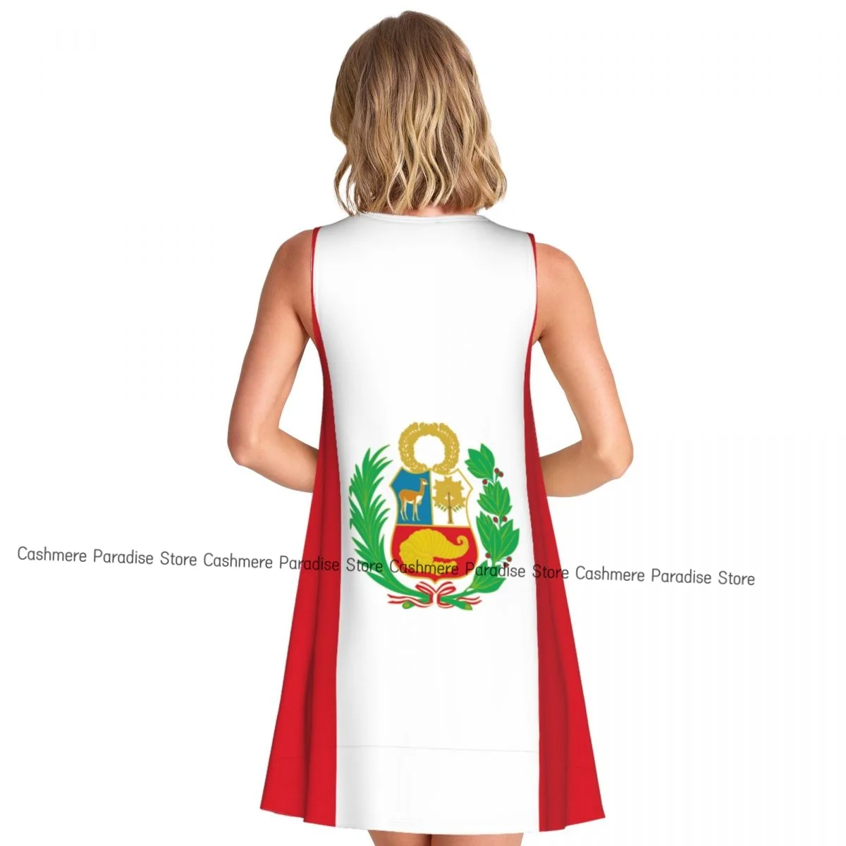 فستان نسائي صيفي كاجوال بعلم بيرو فساتين تي شيرت للشاطئ فستان بدون أكمام #2