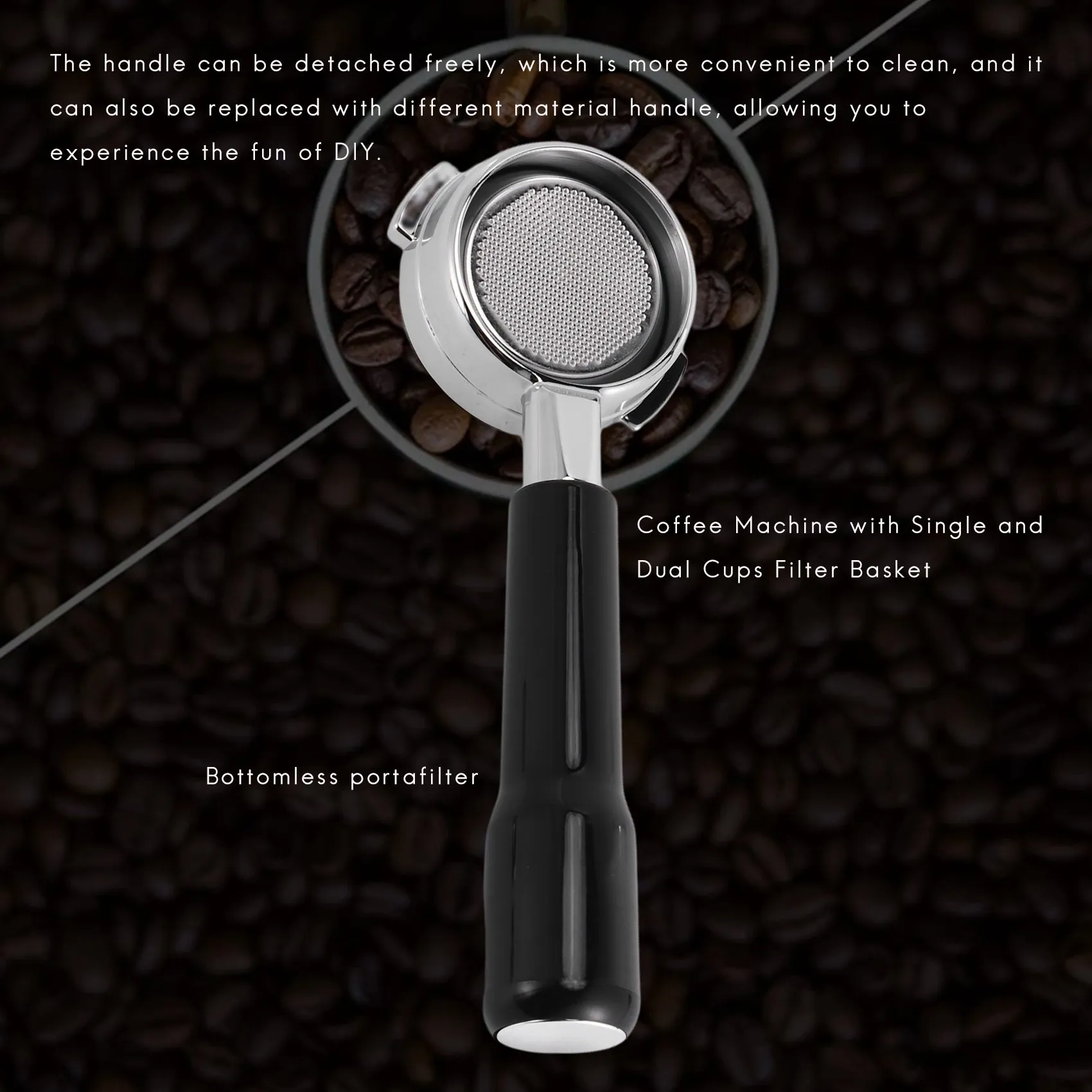 Mesin Kopi Espresso Profesional Baja Tahan Karat Tanpa Dasar A39M 58MM dengan Keranjang Filter Cangkir Tunggal dan Ganda