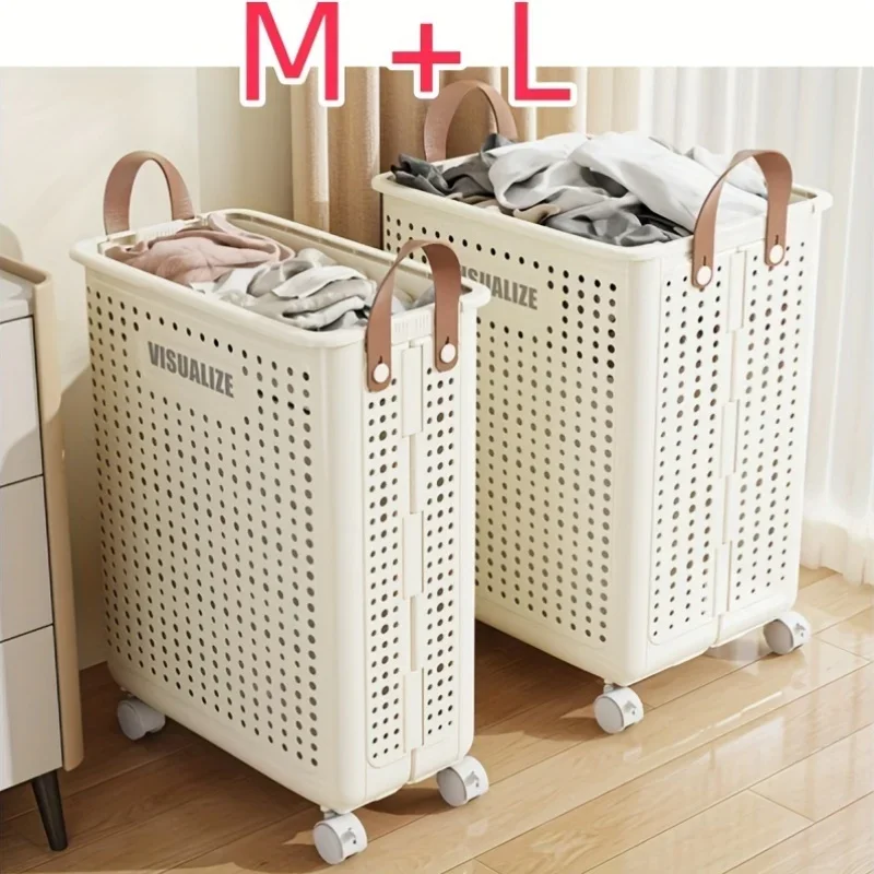 2-Pack PP Material All-in-One Folding Laundry Hamper Large Capacity Storage Basket with Portable Design for Clothing and