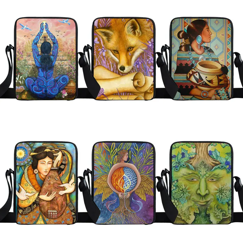 Oil Art Painting Crossbody Bags Cute Animal Handbag Yoga Women Shoulder Bags Angle Wings Messenger Bag Key Phone Holder Book Bag