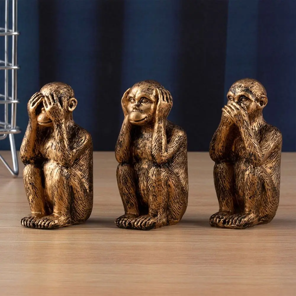 Resin Three Wise Monkeys Figurines Don't See Don't Hear Feng Shui Ornaments Creative Design Don't Speak Monkey Ornaments