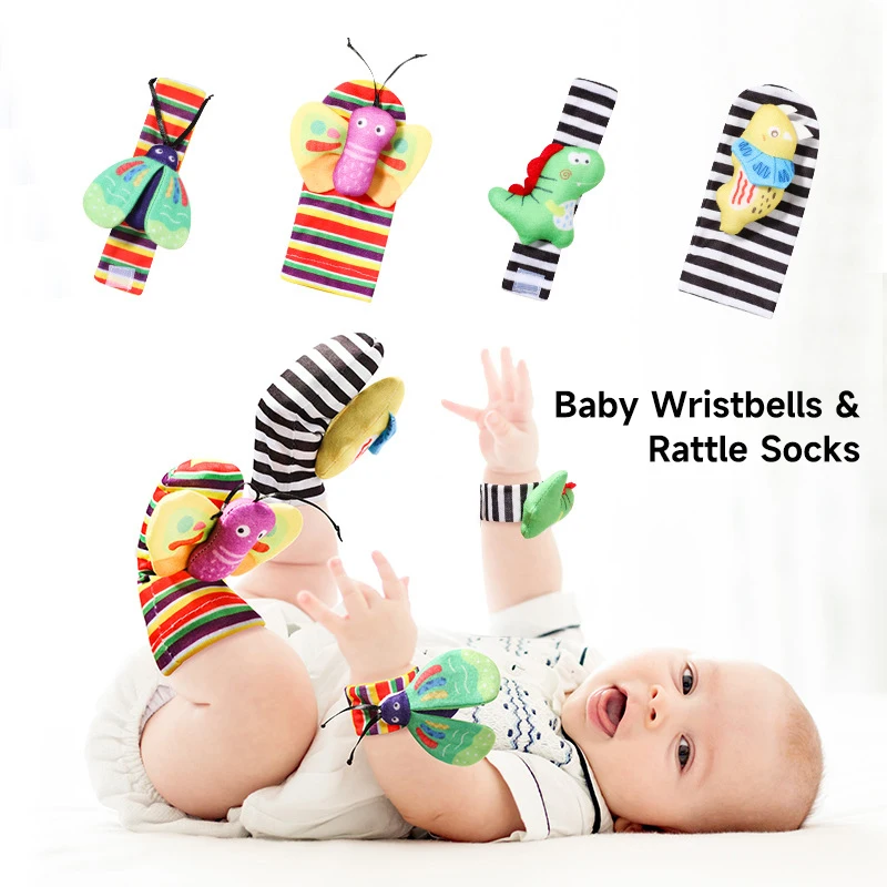 Newborn Cute Stuffed Animals Baby Rattle Socks Wrist Strap Toys Entomozoa Cognize Study Toys Children Sensory Interaction Toys